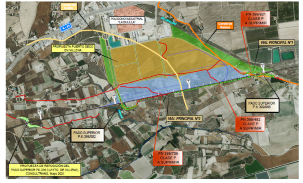 Obras de ADIF para eliminar pasos a nivel en Villena dentro de la línea ferroviaria La Encina–Alicante